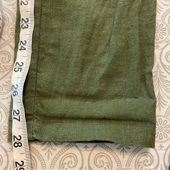 Forever 21 army green Linen blend Tie-Waist Cropped Pants tapered paper bag S - Picture 11 of 12